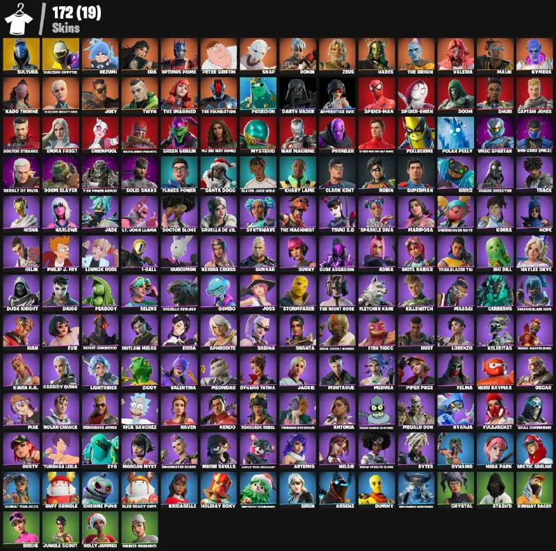 [PC/PSN/XBOX] 172 skins | Sultura | Subzero Cryptic | Nezumi | Era | Optimus Prime | Peter Griffin | Snap | 1050 VB |